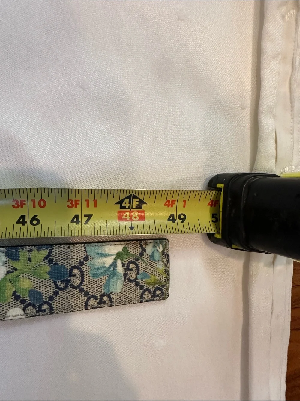 Authentic Gucci GG Blooms Blue and Green Floral Canvas Belt with Silver Buckle